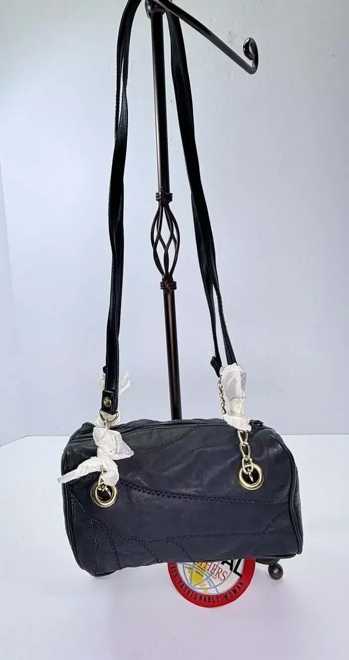 Global Leathers Benson Bag Corp Patchwork Black Genuine Leather Crossbody Bag